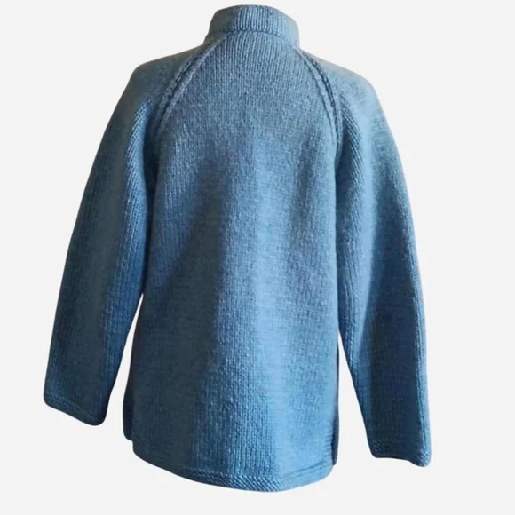 60s 70s Blue Knit Full Zip Cardigan Sweater Jacket, Fall Vintage Winter Knitwear - Picture 4 of 9